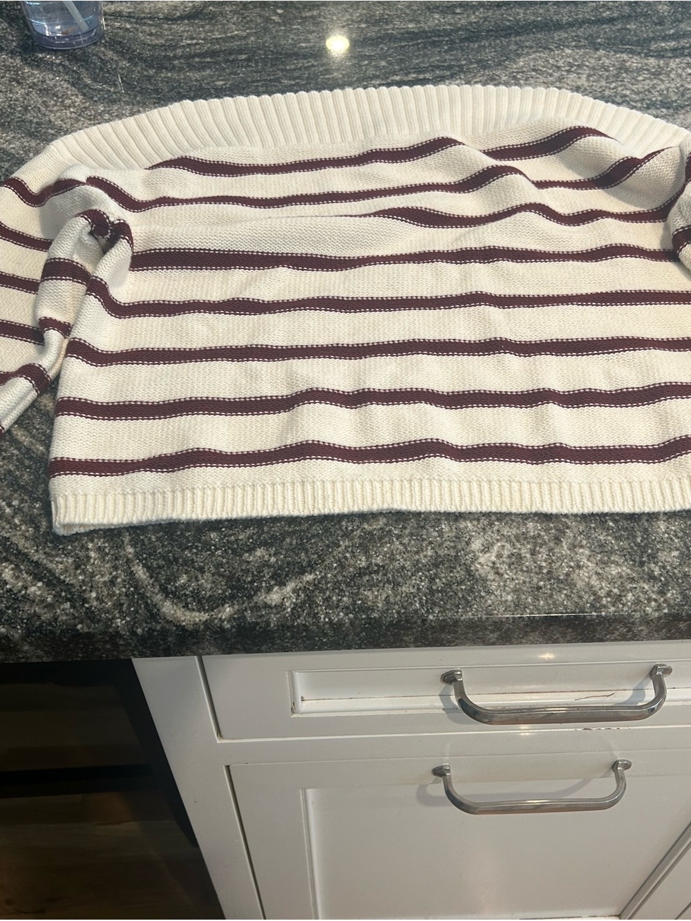 Divided Cream and Burgundy Striped Off-the-Shoulder Sweater